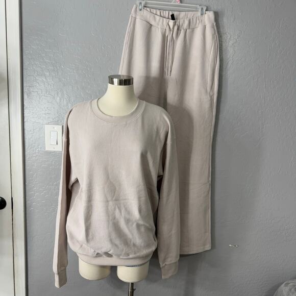Comfrt Waffle Long Sleeve and Pants Set, White Dove, M, KJHU39 - Picture 1 of 9